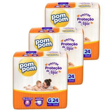 Imagem de Kit 3 Pacotes de Fraldas Descartável Infantil Pom Pom Protek, G