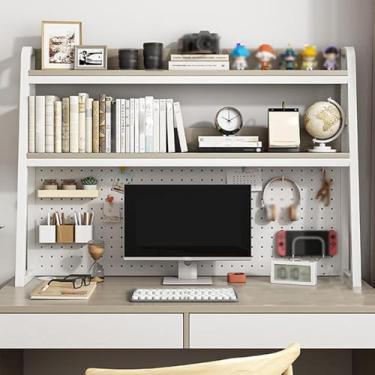 Imagem de Estante para armazenamento de mesa placa de camada dupla com furos moldura de aço espesso e material de placa de madeira, estável e suporte de carga para dormitório de escritório doméstico (cor