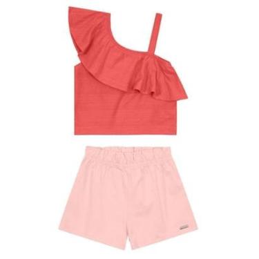 Imagem de Conjunto infantil menina com babados Brandili Vermelho-Feminino