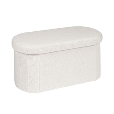 Imagem de PINPLUS Banco otomano de armazenamento oval tufado com armazenamento para sala de estar Boulce apoio para os pés, descanso para os pés de veludo 76 cm x 38 cm x 38 cm, branco