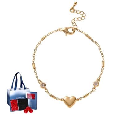 Imagem de FLORA Pulseira feminina banhada a ouro com pulseira ajustável de coração (DOURADO 3) conjunto de presente