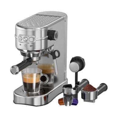Imagem de JZ.CAFE Máquina de café expresso e máquina de café com 20 barras – compatível com cápsula N Espresso e café moído, espumador de leite de aço inoxidável – xícara de café expresso de 1000 ml – Máquina