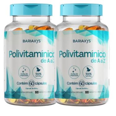 Imagem de Multivitamínico A-Z Bariasys 500mg - 60 Cápsulas - Suporte Nutricional Completo Pós-Bariátrica - Alta Absorção de Vitaminas e Minerais - Auxilia na Imunidade, Energia e Vitalidade Diária - 2 potes