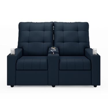 Imagem de Poltrona Reclinável Para Cinema Parma 2 Lugares Baú USB Veludo Azul FH1 - D'Rossi