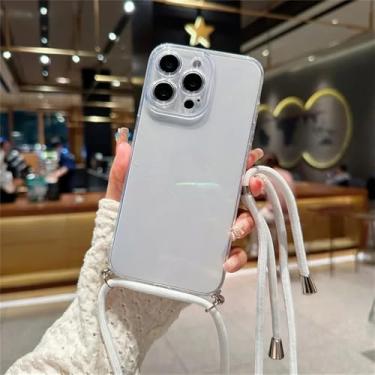 Imagem de Capa de celular com alça transversal em cores vibrantes para iPhone 17 Air 16 16E 15 14 13 12 11 Pro Max Plus, capa traseira de silicone TPU macio, transparente, para iPhone 11