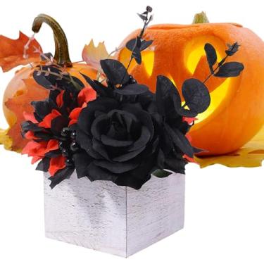 Imagem de Decoração de flores de Halloween - Buquê de flores pretas artificiais do dos Mortos com vaso de , detalhes misteriosos para casa, dormitório, restaurante, negócios
