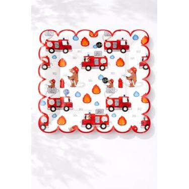 Imagem de Prato Descartável Festa Bombeiro Quadrado 21,5x21,5cm – Papel Reforçado – 8 Unidades Festa Infantil