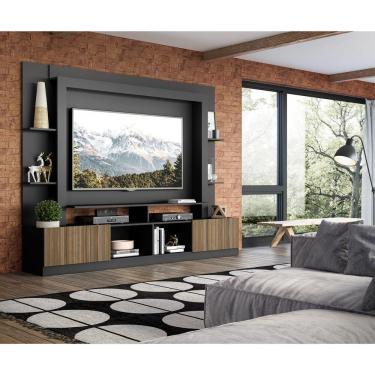 Imagem de Estante Com Suporte Tv 65" E 2 Portas Oslo Multimóveis V3386 Preta/Madeirada Preto/Madeirado