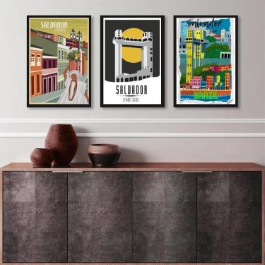 Imagem de Kit 3 Quadros Posters Salvador Bahia 33X24Cm