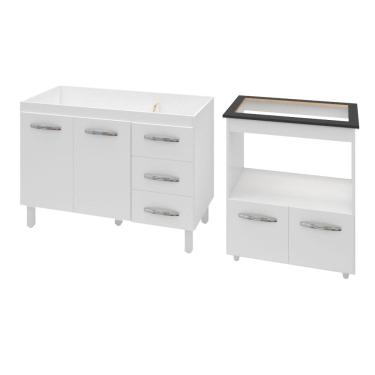 Imagem de Armário Gabinete pia de 120 cm Bianca com Balcão Cooktop 5 Bocas e Forno Elétrico Elisa Branco