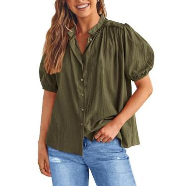 Imagem de Camisa PRETTYGARDEN XL Verde Militar Algodão com Botões