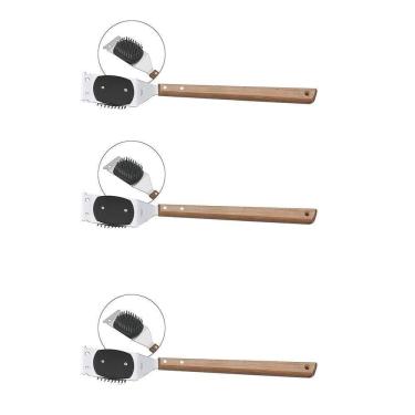 Imagem de Escova Para Grelhas 3 Unidades Tramontina Churrasco Com Lâmina Em Aço Inox E Cabo De Madeira 41.6 Cm