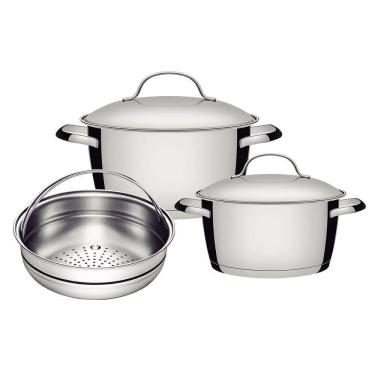 Imagem de Jogo De Panelas Tramontina Allegra Em Aço Inox Com Fundo Triplo 3 Peças 65660260