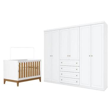 Imagem de Berço Americano Flip Branco Acetinado Savana Reller e Guarda Roupa Cas