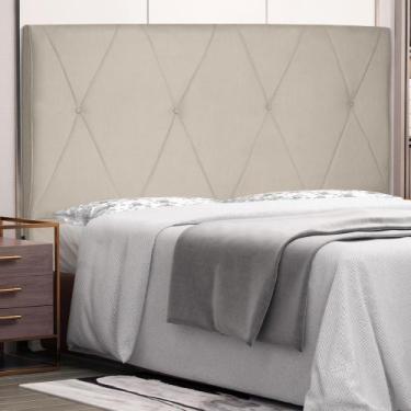 Imagem de Cabeceira Estofada Cama Box Casal King Size Aquilla 195cm Suede Bege -