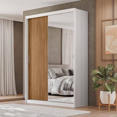 Imagem de Guarda Roupa Roupeiro Riva 2 Portas com Espelho 4 Gavetas Branco Amêndola Touch Demóbile