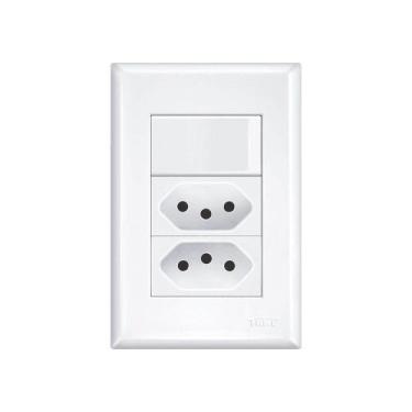 Imagem de Interruptor Simples E Tomada Dupla 2p+t 10a Fame Evidence Com Placa 4x