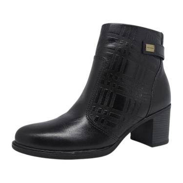 Imagem de Bota Cano Baixo Feminino Couro Elegante Conforto Pegada