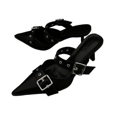 Imagem de Sandálias Femininas Prateadas De Salto Alto Com Fivela Pontiaguda E Sa