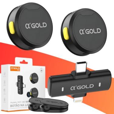 Imagem de Microfone de Lapela Duplo Sem Fio α’GOLD Premium – Áudio Profissional, Cancelamento de Ruído, 10h Bateria, Compatível com iPhone e Android USB-C, Ideal para Vídeos, Lives e Podcasts