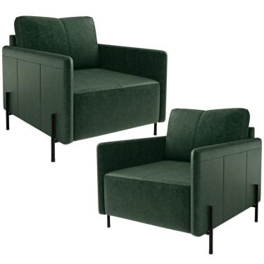 Imagem de Kit 2 Poltronas Decorativa Para Sala Living Pés Industrial Domani L06 Couro Verde - Lyam Decor