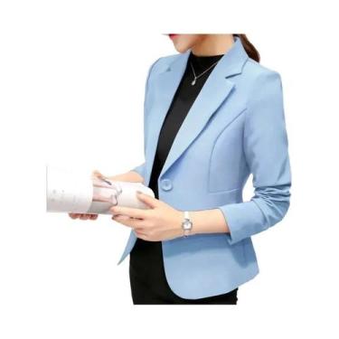 Imagem de Blazer Feminino Preto Slim Fit Com Lapela Entalhada E Bolsos Para Escr