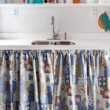 Imagem de Cortina para Pia Cozinha Oxford Estampada 140x80cm Lavável e Não Preci