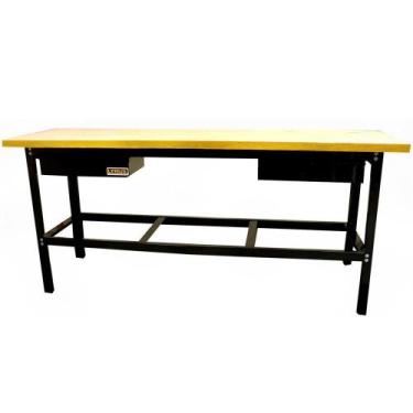 Imagem de Bancada de Oficina Aberta com 2 Gavetas 400kg 2 Metros Tampo 40mm Lynu