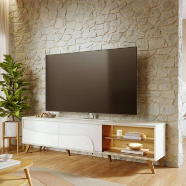 Imagem de Rack para TV Até 75 Polegadas Amalfi 2 Portas com Led Off White Matte/Freijó - Colibri