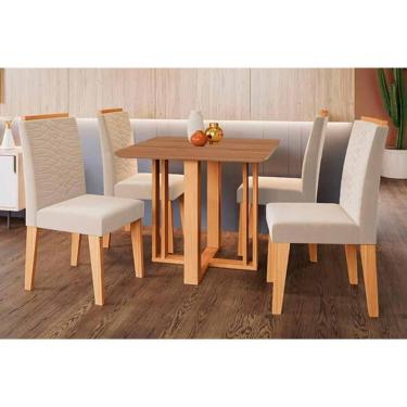 Imagem de Conjunto de Jantar Flora com 4 Cadeiras Clarice 4 Lugares Tampo em MDF com Estofado Cinamomo Carvalho-Suede Nude Bege
