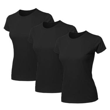 Imagem de Kit 3 Blusas Feminina Camiseta Lisa Básica Algodão Baby Look-Feminino