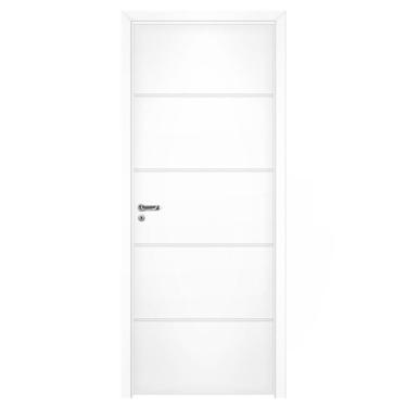 Imagem de Kit Porta de Madeira Pinhal 10 a 15 cm, Abertura à Direita Branca, 214 x 75 cm