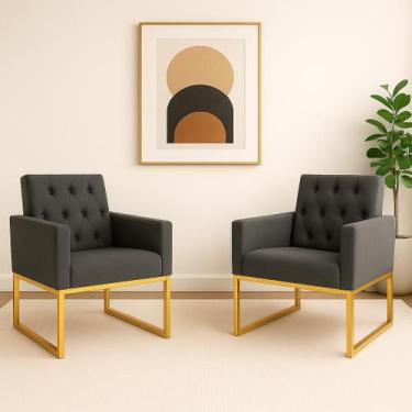 Imagem de Kit 2 Poltronas Decorativas Para Estúdio E Salão Base Metal - Móveis M
