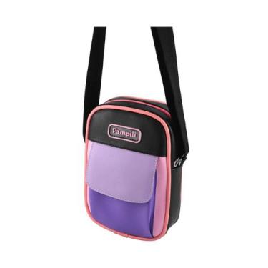 Imagem de Bolsa Tiracolo Pampili Preta Rosa Lilás Colorida 600.1187, Preto