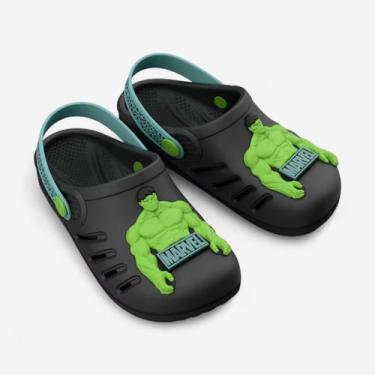 Imagem de Babuche Marvel Ready Hulk Grendene Kids Infantil Preto, Preto, Verde, 