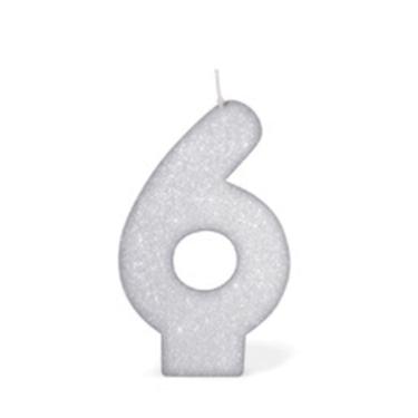 Imagem de Vela de Aniversário Silver com Gliter Número 6 Branco