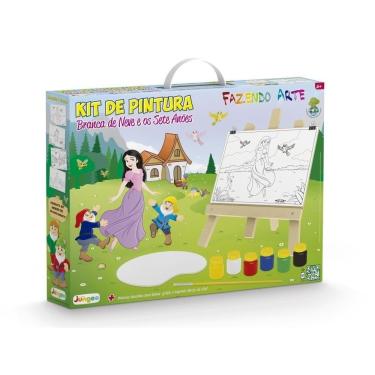 Imagem de Kit de Pintura Infantil Branca de Neve com Cavalete MDF Tintas Guache Pincel e Paleta Junges