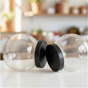 Imagem de Kit 2 Pote Baleiro Cristal 1,45l Redondo Transparente Tampa Preto - BL