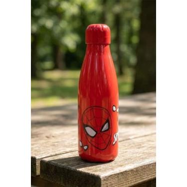Imagem de Garrafa de Água Squeeze Homem Aranha Paris 600ml Vermelho Tampa Vermel