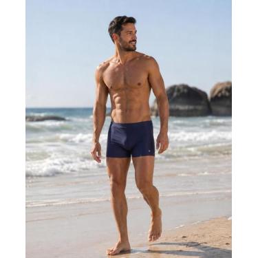 Imagem de Sunga Boxer Lisa Adulto Mash Uv50+ Cordão Ajustável Praia, P, Azul mar