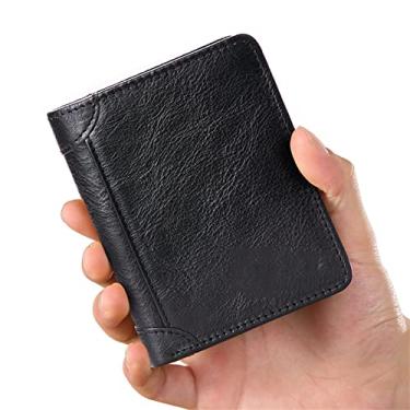 Imagem de Carteiras masculinas retrô de couro, carteiras com bloqueio de RFID, carteiras com 3 dobras, carteiras flip, carteiras multifuncionais verticais casuais - cáqui