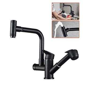 Imagem de Torneira de cozinha preta para cozinha com torneira dobrável para puxar quente e frio pistola de pulverização cobre retrátil para lava-louças dentro da pia da janela