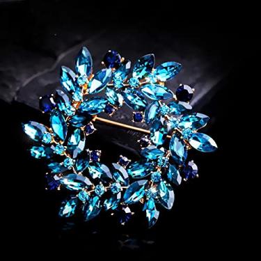 Imagem de jinyi2016SHOP Broche feminino de flor de cristal colorido broche de flor broches fashion para mulheres bijuteria de fantasia acessório de presente fino (cor do metal: azul)