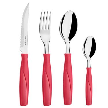 Imagem de Faqueiro Brinox em Polipropileno e Aço Inox Itaparica Vermelho com Gaveteiro – 25 Peças