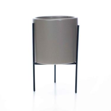 Imagem de Cachepot Cinza Com Suporte Em Metal M 13x8cm