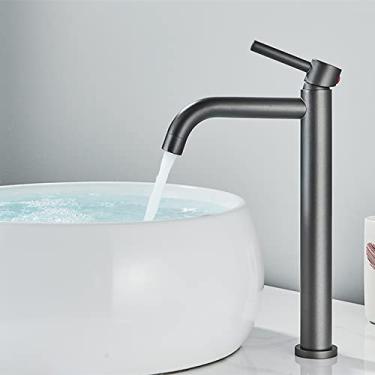 Imagem de Torneira de pia de bacia alta cromado preto fino lavatório de banheiro torneira misturador de água quente bacia de água fria torneira de guindaste torneira do banheiro, cor cinza fosco, China