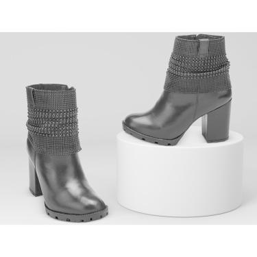 Imagem de Bota Coturno Feminina Couro Zíper Apliques Cano Médio Casual