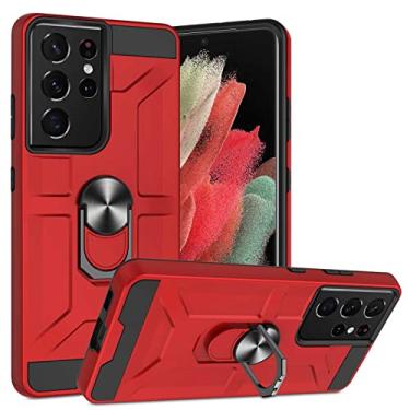 Imagem de YINGDAFENG Capa para Samsung Galaxy S22, capa protetora de camada dupla à prova de choque de grau militar com anel de metal giratório de 360° integrado, capa protetora robusta de corpo inteiro, vermelha