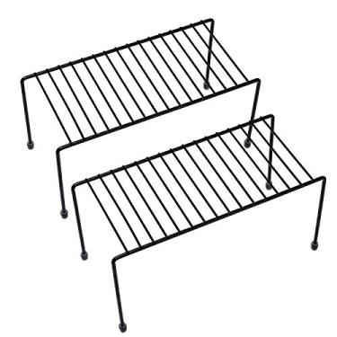 Imagem de yaenoei Prateleiras de cozinha, organizador de armários, mini prateleira de armazenamento, preta, conjunto de 2