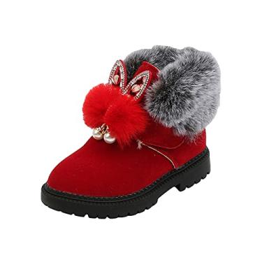 Imagem de Sapatos crianças meninos crianças bebê meninas sapatos quentes e macios sapatos princesa moda bola de cabelo (vermelho, 5,5-6 anos crianças pequenas)